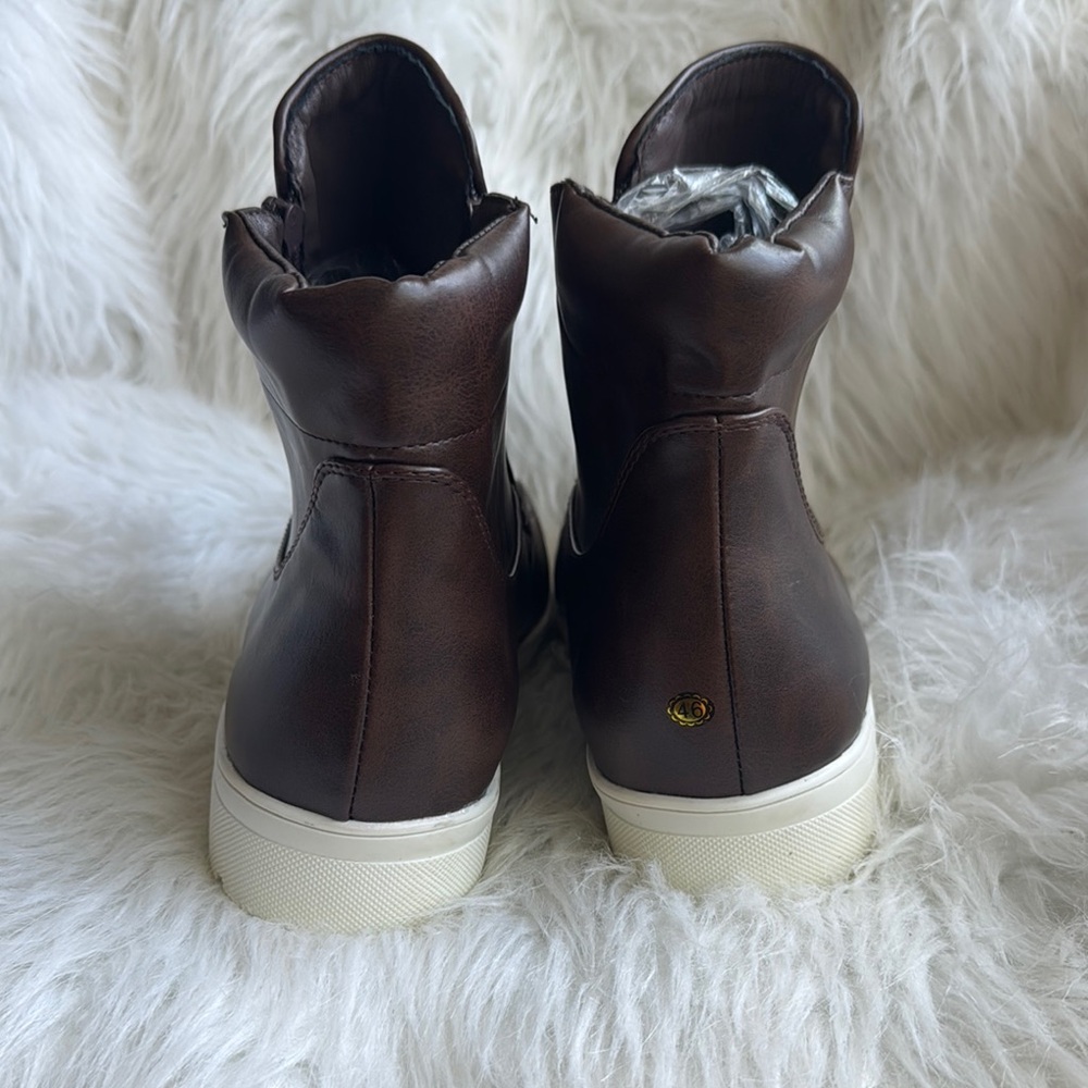 Men’s Brown Crocodile Embossed Leather Look Ankle Boots with Side Zippers Sz 12 - Picture 5 of 6